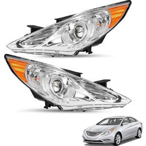 For 2011 2012 2013 2014 Hyundai Sonata Headlights Assembly Compatible with 11-14 Hyundai Sonata Head Light Headlamp Replacement Factory Style, Driver and Passenger Side, Chrome