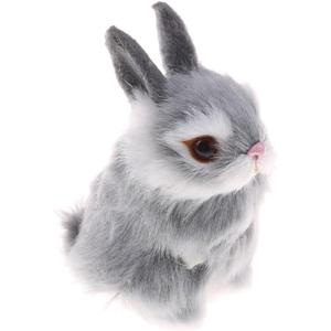 GUDVES Mini Realistic Cute Plush Rabbits Fur Lifelike Animal Easter Bunny Simulation Toy Model Gift Miniatures Decorations, Gray