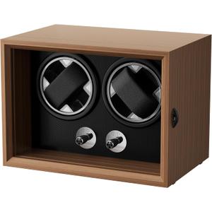 Double Watch Winder for Automatic Watches, Wooden Automatic Watch Box with Dual Independent Control, Ultra-Quiet Sleeping Motor, Soft Pillow & Blue LED, Gift for Men & Watch Lovers