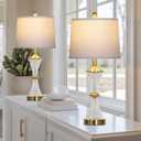 Rinweey Crystal Glass Table Lamp Set of 2 with USB C+A Ports & AC Outlet, White Lamp, Modern Bedroom Lamps, Gold Lamp for Night Stands Bedroom Living Room,Nightstand Lamp LED Bulbs Included