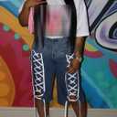 Women's Rhinestone Denim Shorts Casual Stretchy High Waisted Bermuda Jean Shorts with Belt Y2K Streetwear (Blue, M)