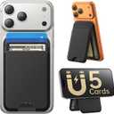 for MagSafe Wallet with Stand, 5 Card Holder, Slim Leather Magnetic Wallet for iPhone 17/16/15/14/13/12 Pro Max Plus Air Series, 3 Card Slots & 1 Cash Slot,Black