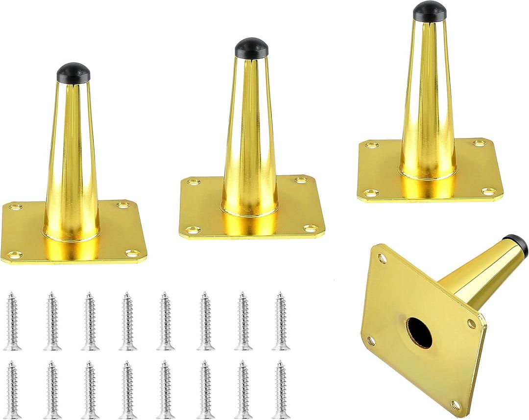 4pcs 4 Inch Furniture Legs, Straight Conical Metal Legs Luxury Gold Mid-Century Style Furniture Feet for Sofa Cabinet Table Chair Cupboard Couch Ottoman Home DIY Projects