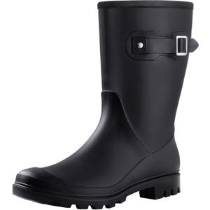 Evshine Women's Mid Calf Rain Boots Waterproof Garden Shoes (8, Black)
