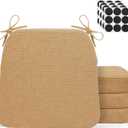 Chair Cushions for Dining Chairs - 17" x 16" x 2" D-Shaped Indoor Seat Cushions - Non Slip Chair Pads with Removable Ties and Washable Cover Set of 4 - Chair Leg Pads Included - Khaki