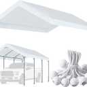 10'x20' Upgraded Carport Replacement Top Canopy Cover for Car Garage Shelter Tent Party Tent with Ball Bungees White (Only Top Cover, Frame is not Included)