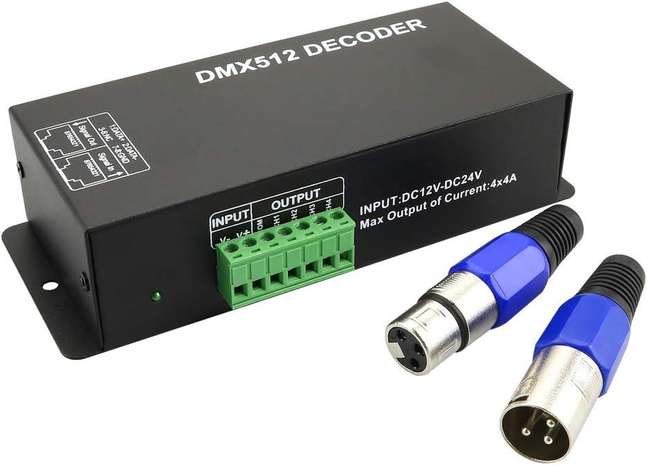 AZIMOM LED 4Channel DMX Decoder Controller with Digital Display DC5V-24V 4X4A DMX512 led Controller for RGB Tape Strip Light Decoder Dimmer