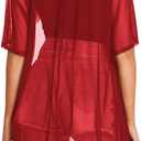 BelleLovin Sheer Cardigans for Women Half Sleeve Open Front Mesh Kimono Coverups (X-Large, Red)