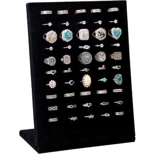 Ring Display Stand, Velvet Ring Holder, 50 Slots Rings Organizer Jewelry Display Tray, L-Shaped Jewelry Organizer Stand for Rings Earrings Selling (1, Black)