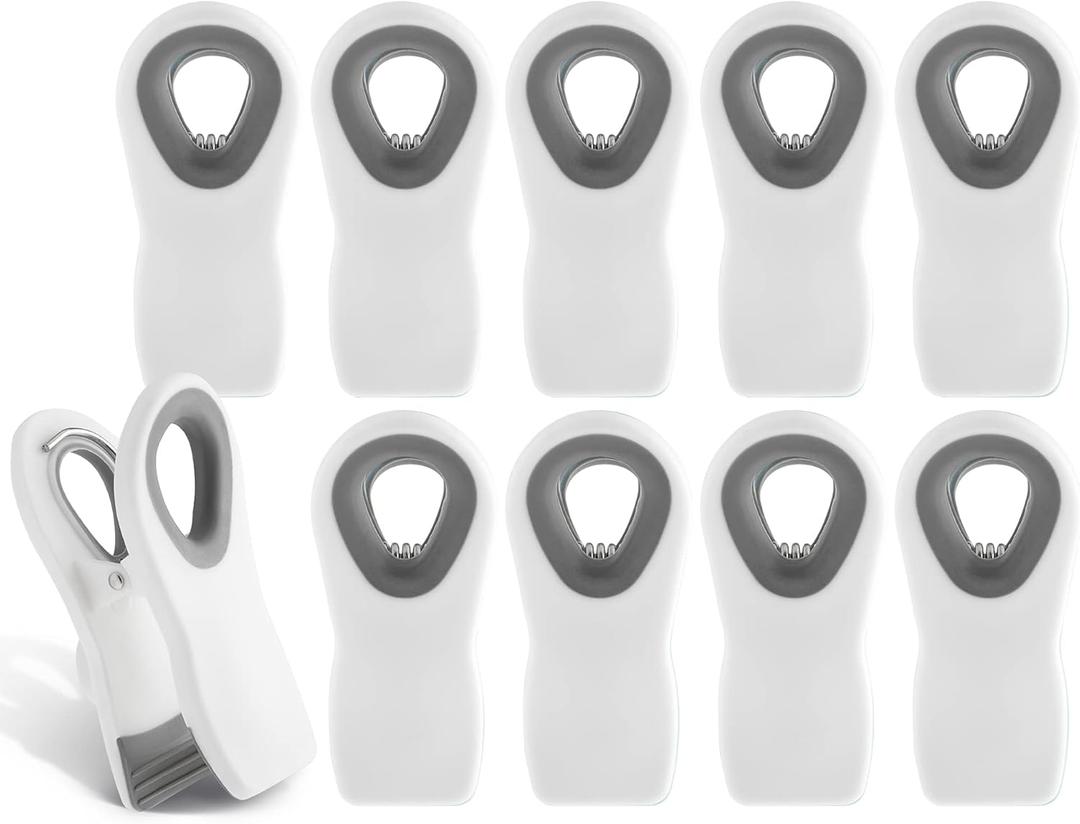 COOK WITH COLOR Bag Clips with Magnet- Food Clips, Chip Clips, Bag Clips for Food Storage with Airtight Seal Grip for Bread Bags, Snack Bags and Food Bags (White, Pack of 10)