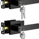 Black Door Handle, Door Knob with Lock, 2 Pack Door Handle Sets for Bedroom