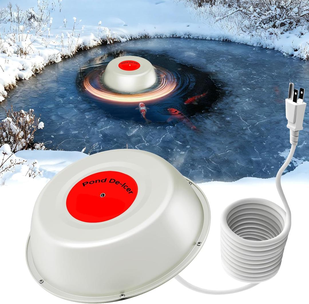 1000W Pond Heaters for Outdoor Ponds with Fish, Small Pond Heater with Auto ON/OFF, Floating Pond Deicer with Thermostat-Controlled and LED Indicator, Durable Cast Stock Tank Heater with 10 FT Cord