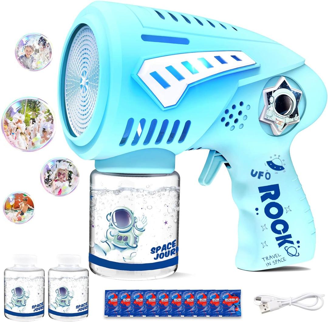 Bubble Gun Toys for Kids Age 3 4 5 6 Years Old: 72 Holes Space Bubbles Blaster, Rechargeable Bubble Machine for Kids, Birthday Party Gifts for Ages 3+ Year Old Boys & Girls