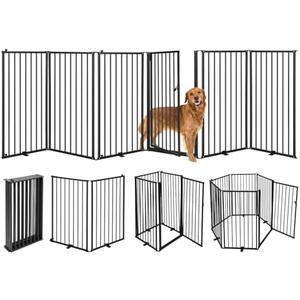 6 Panels Metal Freestanding Dog Gates with Door,120''W Detachable Foldable Dog Fence Indoor Outdoor Puppy Gate, 32''H Free Standing Tall Pet Gate for Doorways,House,Stairs,Porch,Deck,Yard
