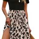 Zeagoo Womens Casual Dress Floral Patchwork Summer Dress Square Neck Short Sleeve A Line Flowy Swing Mini Dress with Pockets, Size: S