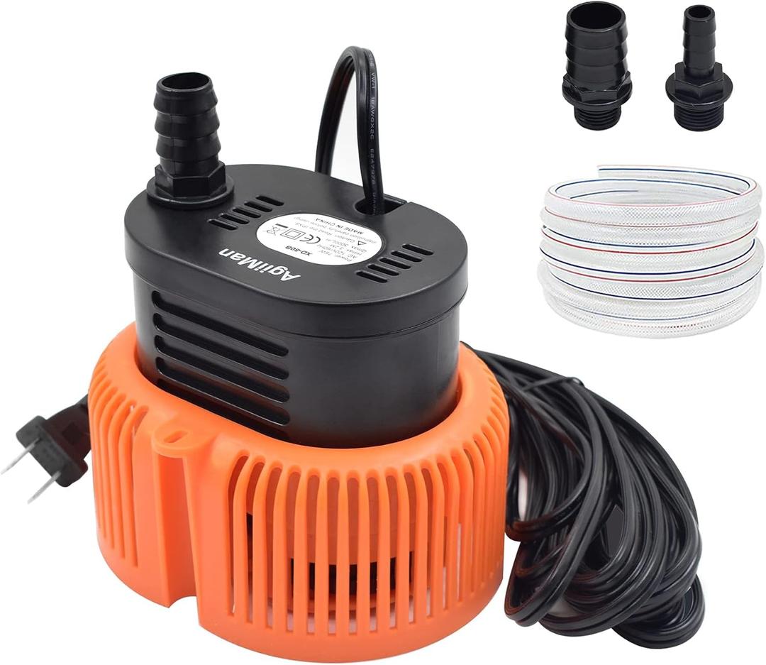 AgiiMan Pool Cover Pump Above Ground - Submersible Swimming Sump Inground Pump, Water Removal with 16' Drainage Hose and 25 Feet Power Cord, 850 GPH, 3 Adapters (Orange)