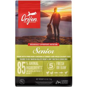 ORIJEN Grain Free WHOLEPREY Dry Dog Food Senior Recipe 4.5lb Bag | 85% Fresh or Raw Ingredients, Grain Free, Made in the USA, No Corn, Soy or Wheat, For Senior Pets, Global Quality Ingredients (EXP 12/08/27)