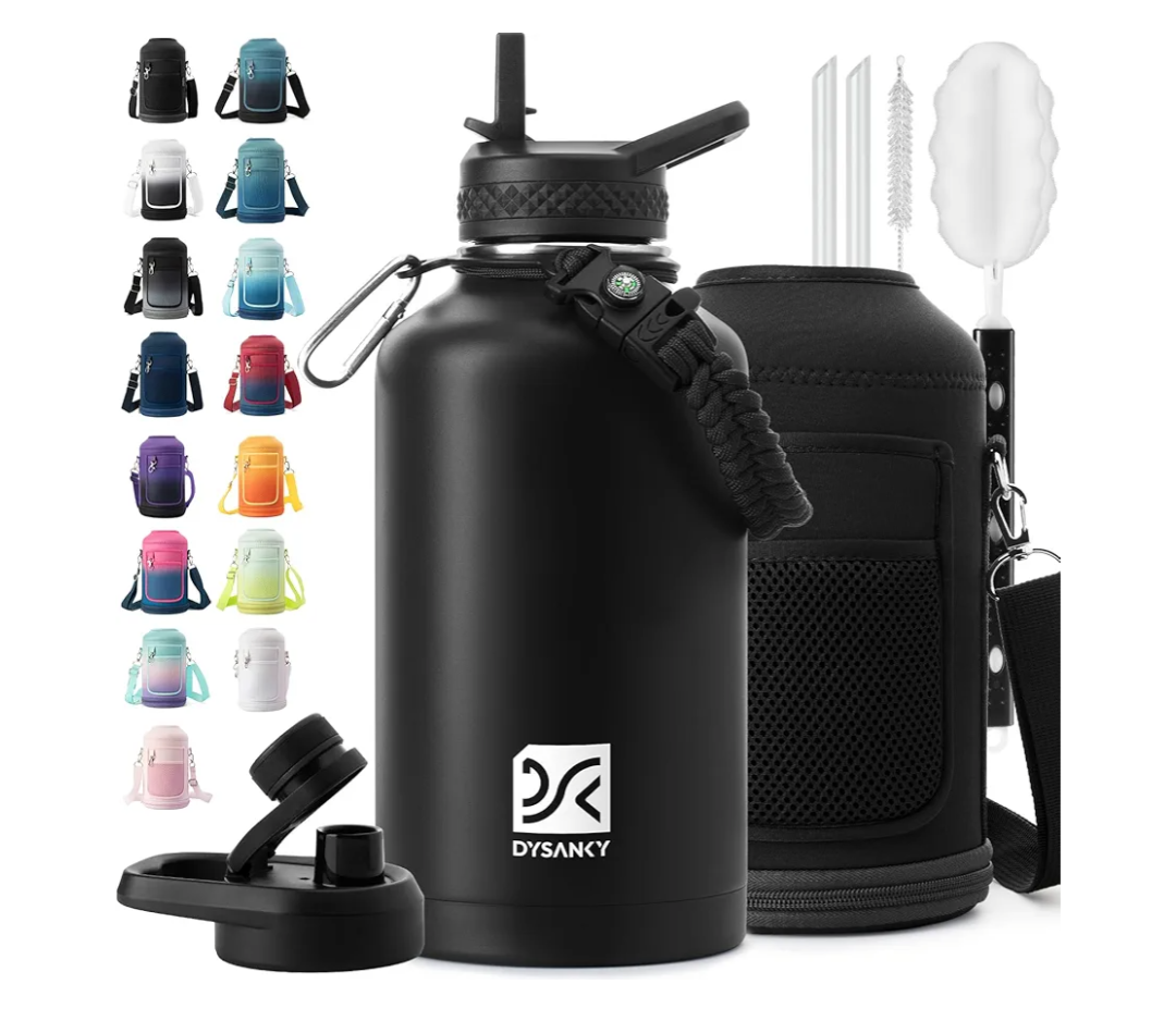 DYSANKY Insulated Water Bottle | Thickened Stainless Steel for Gym and Hiking with Straw, Carrier Bag, Handle Strap | BPAFree 87 oz