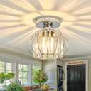 YYJLX Modern Semi Flush Mount Ceiling Light Fixture E26 Mini Crystal Chandelier Chrome Small Ceiling Lamp for Entryway Bedroom Bathroom Hallway Closet Foyer Silver