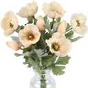IPOPU 6pcs Poppies Flowers Artificial Champagne Fake Flowers Real Touch Faux Poppies with Stems for Wedding Bouquet Home Party Garden Outdoor Decoration(Champagne)