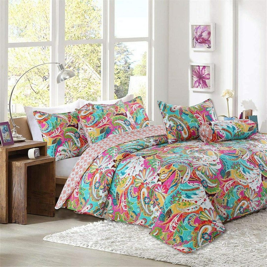 Cozy Line Home Fashions Gorgeous Paisley Floral Bloom Reversible Quilt Bedding Set, Bedspread Coverlet Lightweight for All Seasons (Flourish, King - 3 Piece)