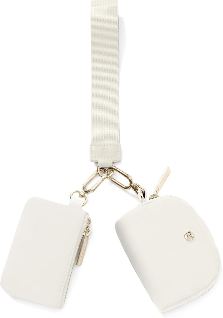 Mum's Memory Mini Zip Around Wristlet Wallet for Women Dual Pouch Wristlet Portable Wallet Coin Purse Mini Women Coin Pocket (White+Gold)