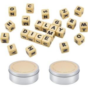 NBEADS 2 Sets Crossword Dice Set, Letter Dice Entertainment Set Word Play Activity with Letter Dices for Travel Camping and Family Night, with Portable Storage Boxes, Platinum(Not the Full 26 Letters)