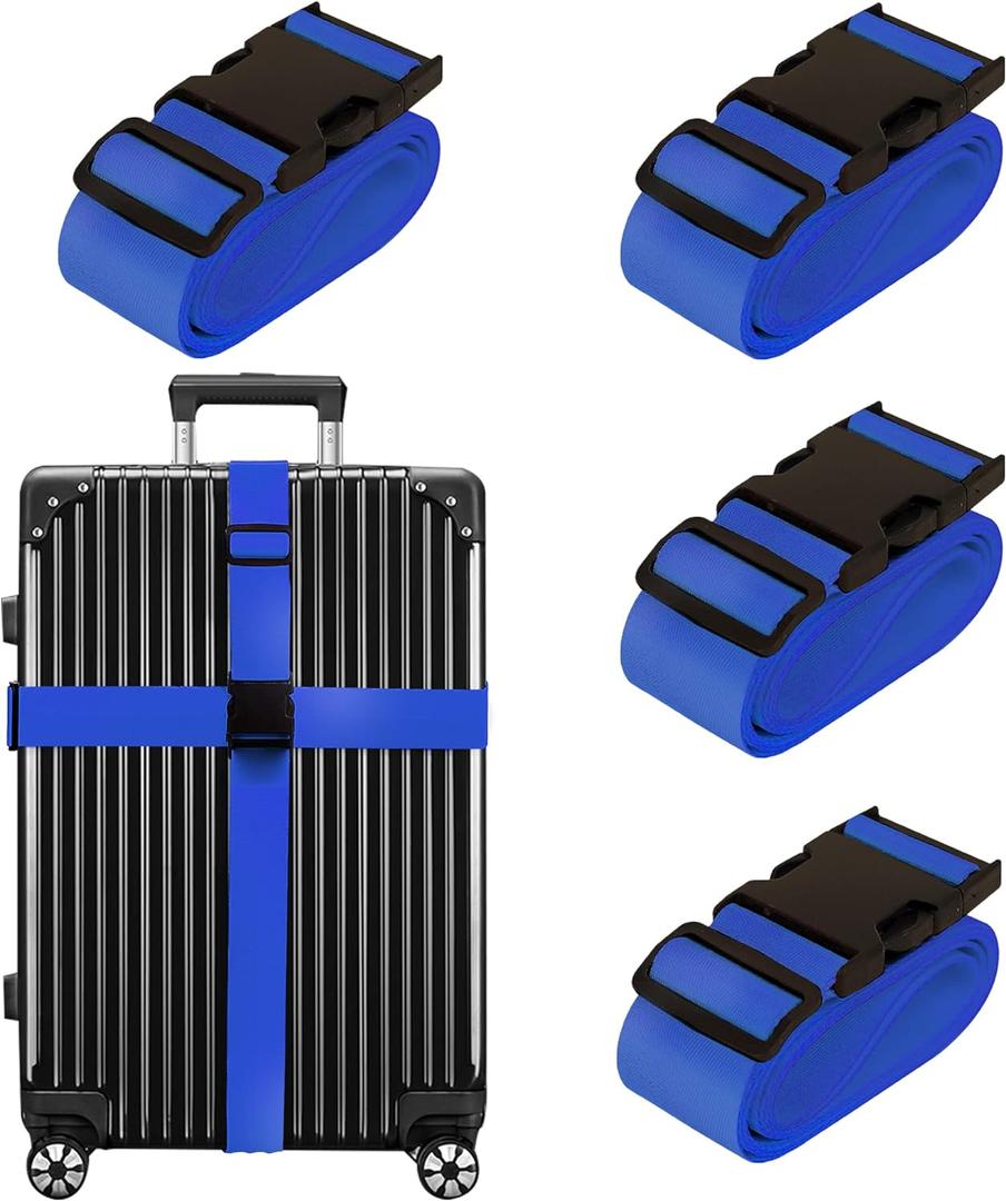 Luggage Straps for Suitcases TSA Approved Travel Belt 4 Pack by Chelmon (Blue)