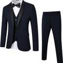 WEEN CHARM Men's Slim Fit 3 Piece Tuxedo Suit One Button Shawl Lapel Blazer Jacket Vest Pants Set (Navy Blue, 2XL)