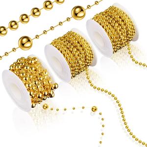 Bonuci 3 Rolls 66 Feet Pearls String Garland Faux Pearl Garland Spool Roll Strand Decoration Artificial Beads Chain Trim for Wedding Party Crafting Wedding Mother's Day Flower Decor(Gold,4mm)