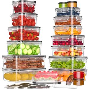 36-Piece Food Storage Containers with Lids(18 Containers & 18 Lids), Plastic Food Containers for Pantry & Kitchen Storage and Organization, BPA-Free, Leak Proof, Reusable with Labels & Pen
