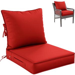 Premium Outdoor Seat Cushion Chair Cushions for Patio Furniture 22 L X 24 W X 4 H Waterproof & Fade Resistant Deep Seat and Backrest Cushion Set with Removable Covers for Chair, Sofa (Red)