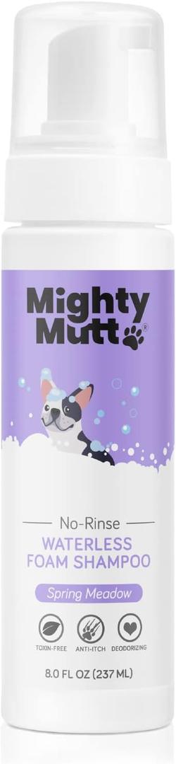 Mighty Mutt Hypoallergenic Waterless Dog Shampoo, Spring Meadow, 8 fl oz | Dry Shampoo for Dogs, No Rinse Waterless Foam, Sulfate/Paraben Free, Anti-Itch, Soothing & Deodorizing, Made in USA