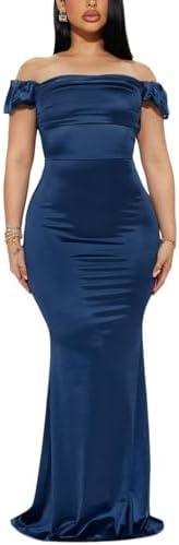 TDiooCor Womens Formal Party Dresses Ruffle High Slit Sexy Evening Curvy Wrap Long Black Dresses, Medium