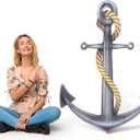 4 Feet Nautical Anchor Cardboard Cutout Decorations Large Shipwreck Party Stand up Decorations Cruise Ship Hook Rope Photo Props for Nautical Pirate Party Home Outdoor Decor(Metal)