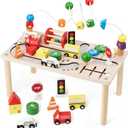 Activity Table for 1+ Year Old, Montessori Wooden Toys for Toddlers 1-3, 8 in 1 Baby Activity Table, Educational Sensory Bead Maze Toys for Babies, Learning Shape Sorter, Birthday Gifts Girls Boys