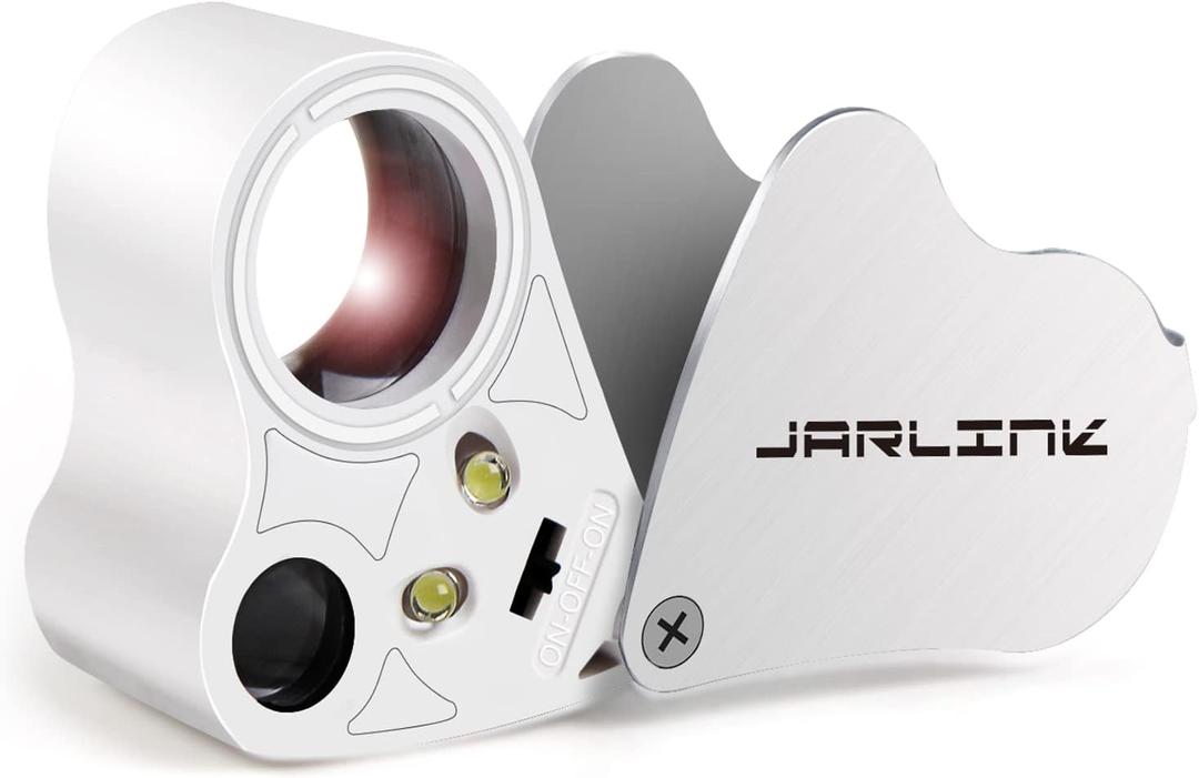 JARLINK 30X 60X Illuminated Jewelers Loupe Magnifier, Foldable Jewelry Magnifier with Bright LED Light for Gems, Jewelry, Coins, Stamps, etc