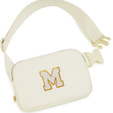 Belt Bag Crossbody Bags for Girls Women - Gifts for 8 9 10 11 12 13 Year Old Girl - Teen Birthday Gifts - Small Waist Packs Trendy Kids Fanny Pack - Initial White M, Cream Bag