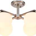 Brushed Nickel Semi Flush Mount Ceiling Light, 4-Ligh Modern Kitchen Lighting Fixtures with Globe Glass Shade, Hallway Light Fixtures Ceiling Mount for Dining Room, Living Room, Bedroom, Foyer