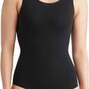 Essentials by Tummy Tank Women's Seamless Scoop Neck Shaping Full Back Bodysuit, Black, L/XL