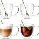 8OZ Double Wall Glass Coffee Mugs, Insulated Glass Coffee Cups with Handles, Clear Coffee Mugs for Espresso, Latte, Cappuccino, Wine,Tea Bag, Hot or Cold Beverage, 6 Pack