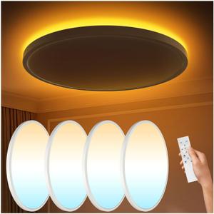 4Pack Flush Mount Ceiling Light with Nightlight 12in , 24W 2400LM Dimmable LED Ceiling Lights with Remote & APP Control, 2700K-6000K Adjustable, Perfect for Bedroom/Living Room/Kitchen, Round White