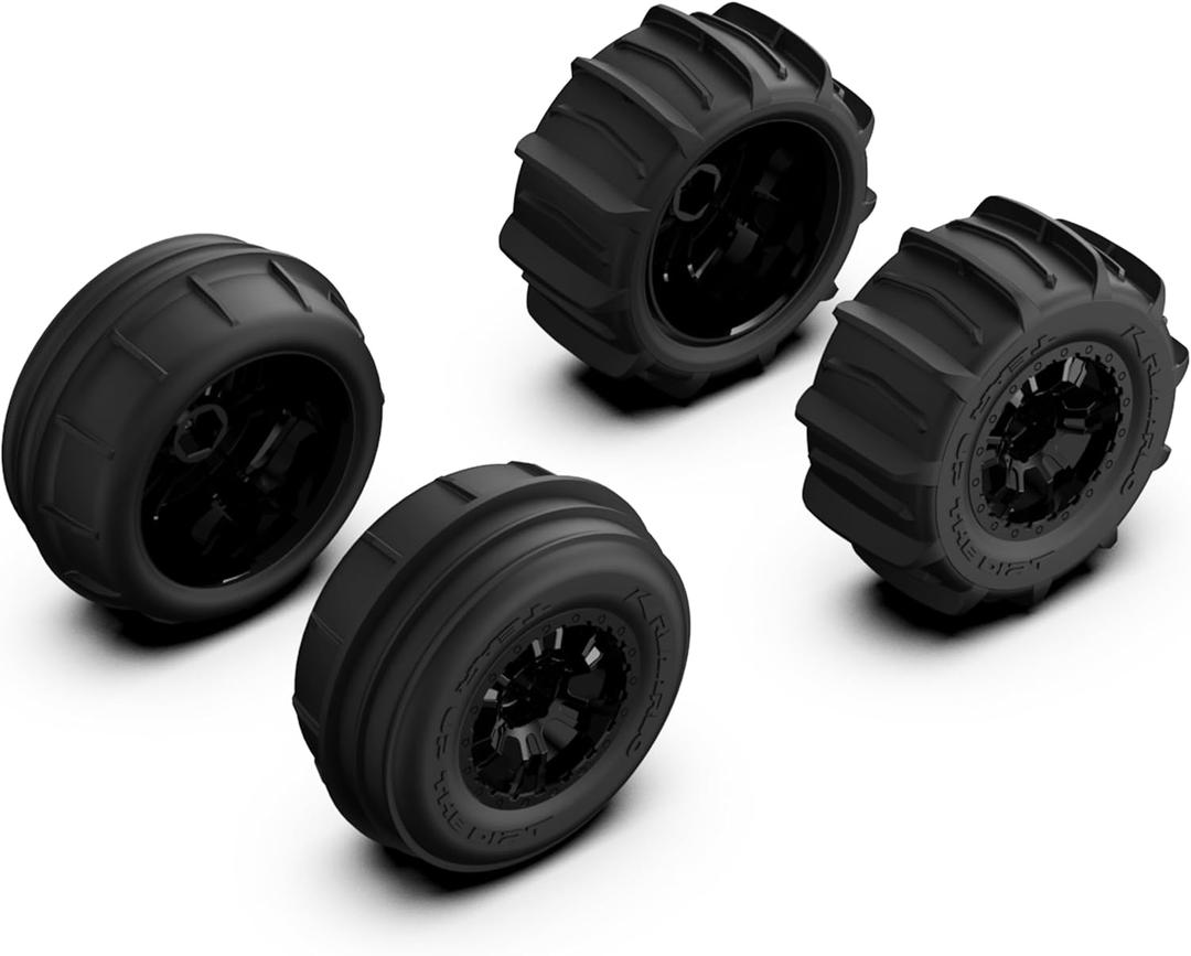 AMORIL RC Paddle Tires, 4PCS Off Road Snow Sand Rubber Tires Hexagon(Side to Side) 12mm Wheels Replacement for 1/10 Truck (Black) for RZ001, Part Number R11152