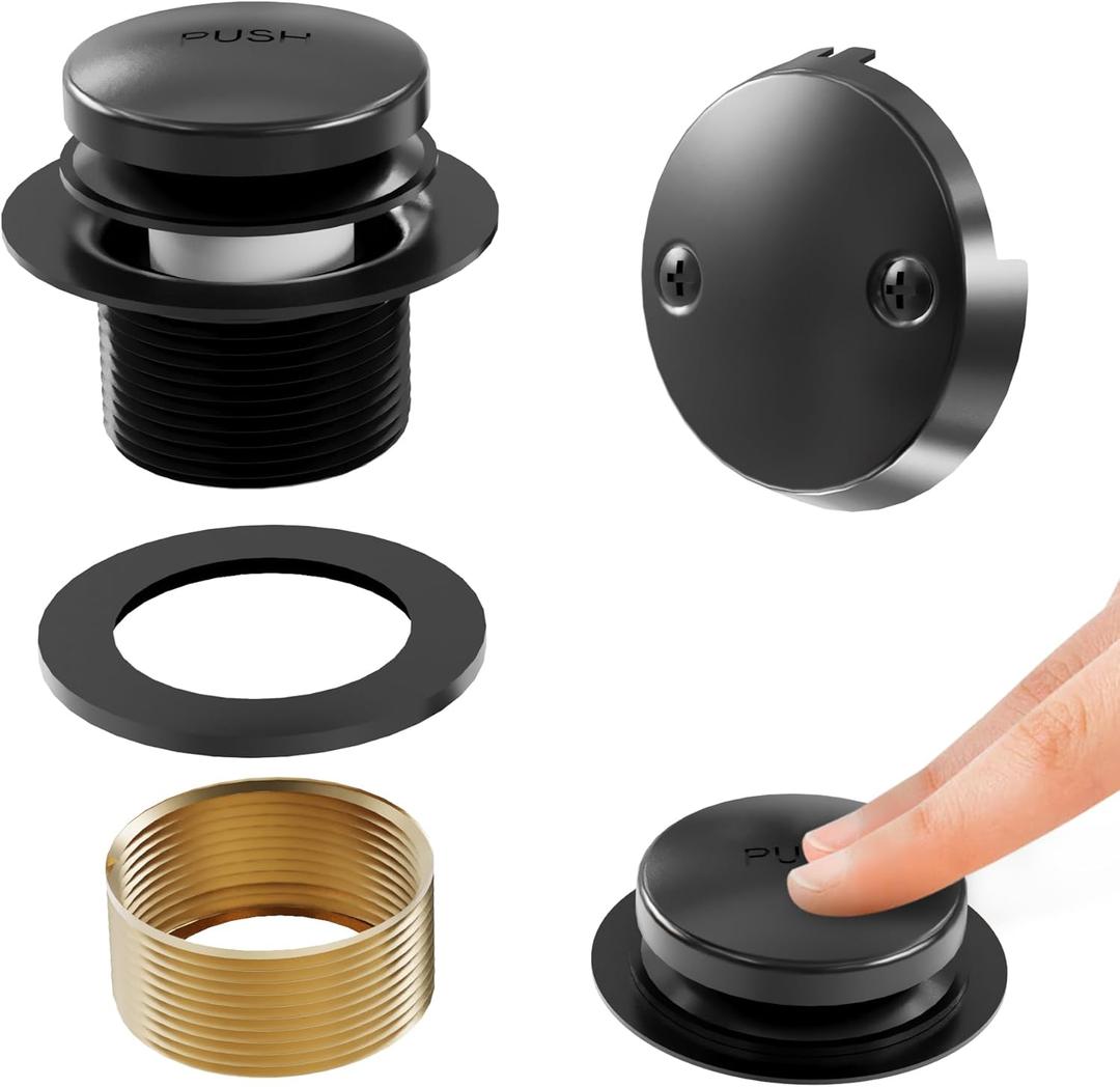 Esnbia Bathtub Drain Stopper, Bath Tub Drain and Overflow Kit, Replacement Bathtub Drain Trim Kit with 2-Hole Overflow Faceplate and Universal Fine/Coarse Thread, Matte Black