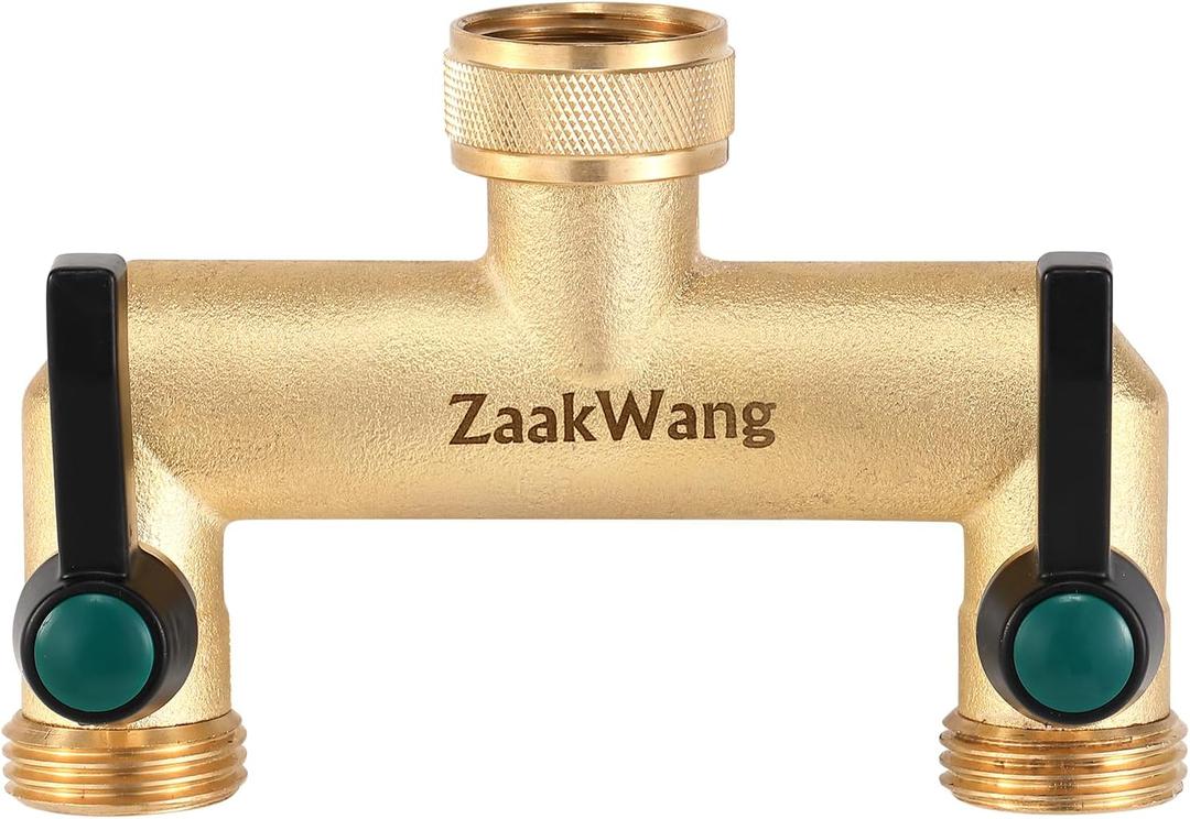 2 Way Hose Splitter, Heavy Duty Brass Nickel Plated Rust Resistant Faucet Manifold, Outdoor Hose Adapter Connector, 3/4-inch GHT Threads