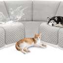 Reclining Sectional Couch Covers 100% Waterproof Velvet L Shape Recliner Sofa Cover for Dogs Pets Washable Anti Slip Recliner Slipcovers with Pockets (5 Seat Sofa, Light Gray)
