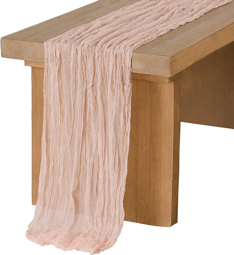Ling's Moment Pink Cheesecloth Table Runner, 168 Inch 14FT Blush Boho Gauze Rustic Sheer Dusty Pink Cheese Cloth Table Runners for Party Wedding Birthday Outdoor Bridal Shower Decor