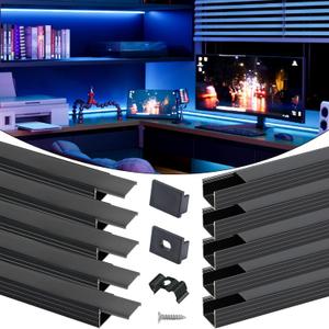 Muzata 10Pack 3.3FT/1M Plus-Size Spotless LED Channel Black LED Strip Diffuser Channel with Frosted Black Diffuser Cover U103 BF 1M