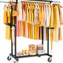 800LBS Heavy Duty Clothes Rack: Rolling Clothing Rack for Hanging Coat Double Rods Portable Wardrobe Garment Racks with Wheels Shelf Sturdy Metal Adjustable Bedroom Laundry Living Room (Black)
