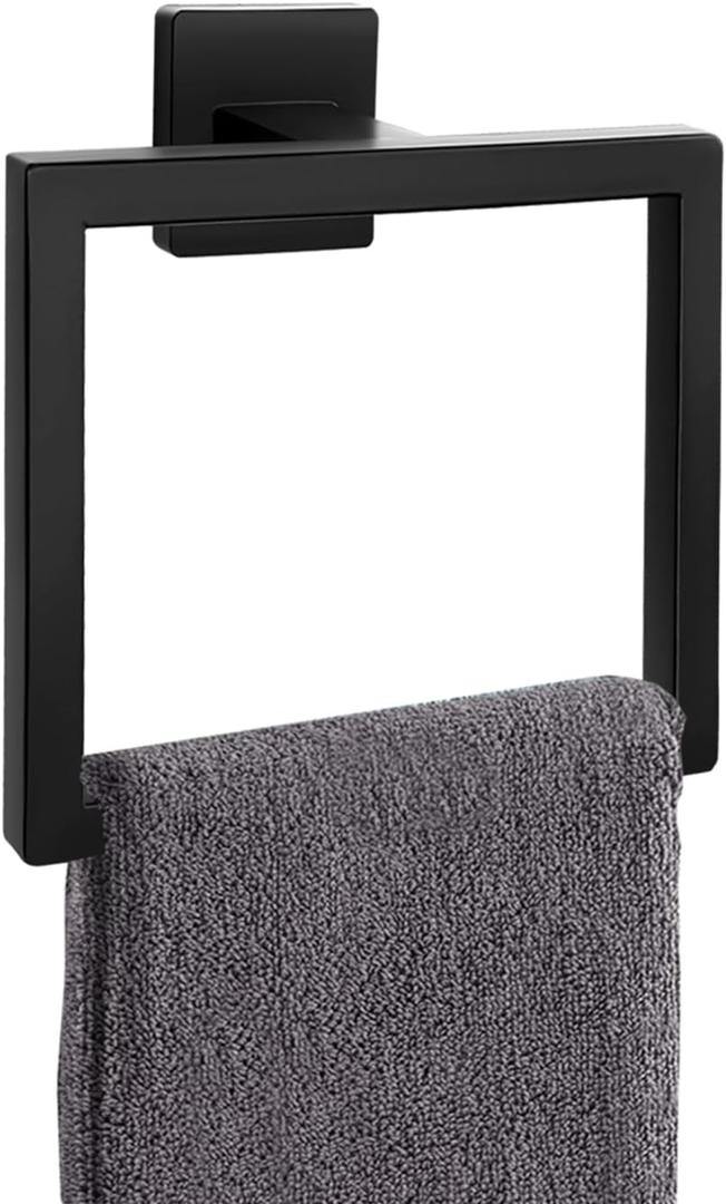 Matte Black Towel Ring,Square Hand Towel Holder,Towel Hanger, Bathroom Hardware Accessories,Stainless Steel Wall-Mounted Towel Hoder (1 Pc) Matte Black Towel Ring,Square Hand Towel Holder,Towel Hanger, Bathroom Hardware Accessories,Stainless Steel Wall-Mounted Towel Hoder (1 Pc)